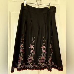 J. Jill Black A-Line Skirt with Colorful Embroidery